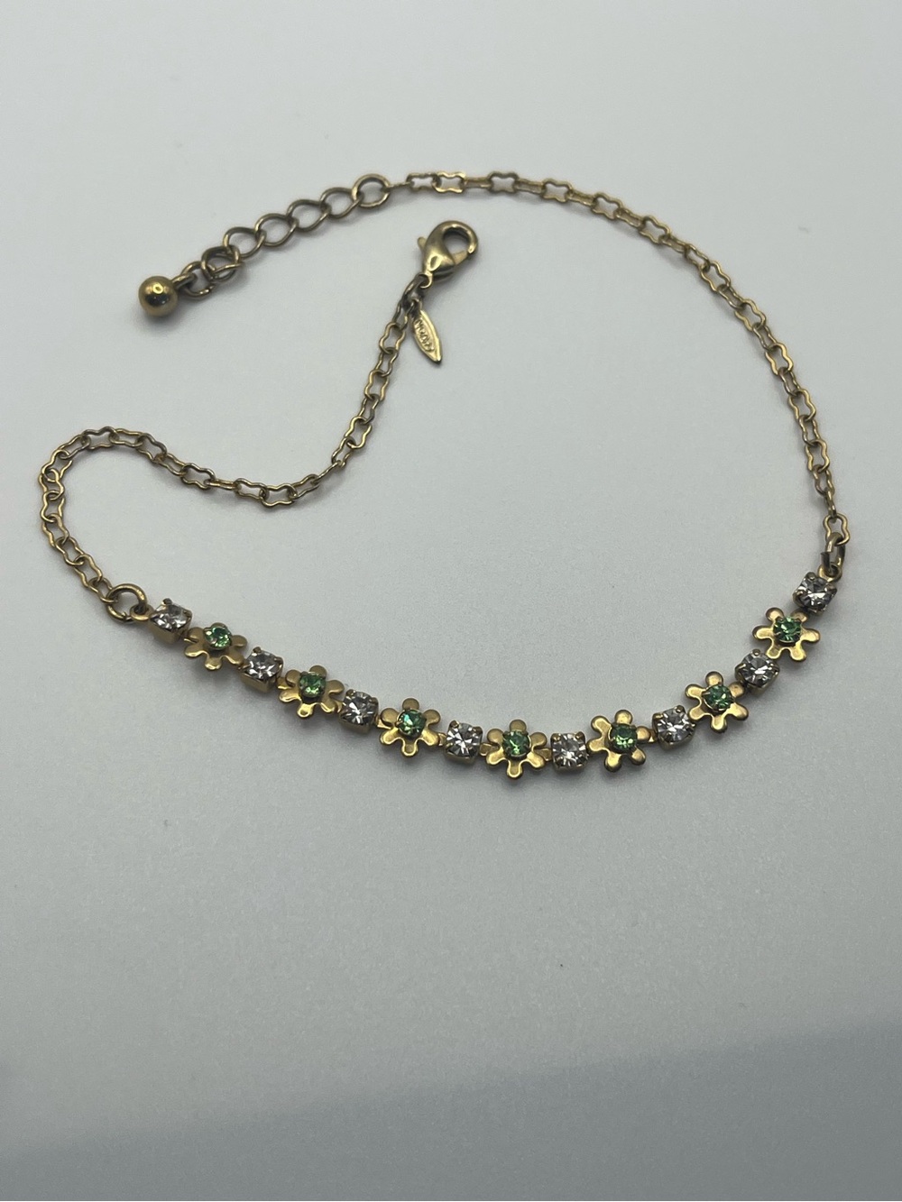 Avon Gold-Tone Flower Anklet with Green and Clear Stones